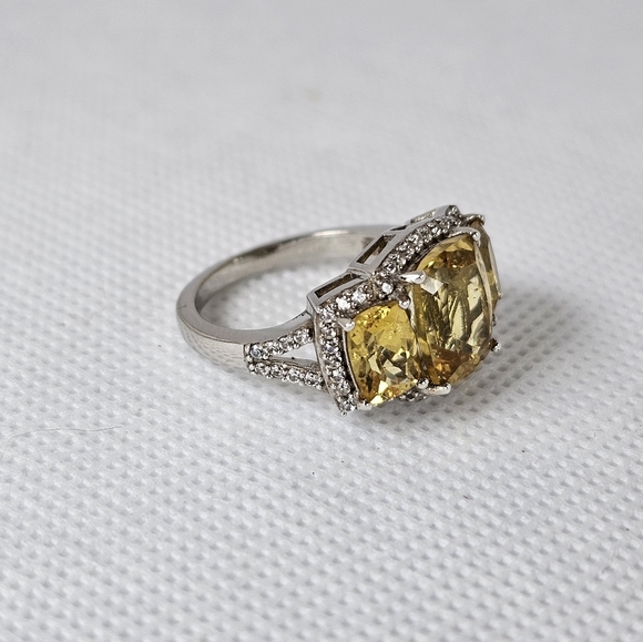 Golden Apatite & White Zircon Ring Platinum over 925! ✨️ Size 6 - Picture 5 of 11